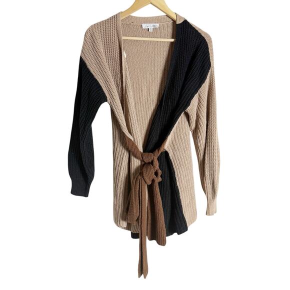 Love, Whit by Whitney Port Brown Colorblock Tie Waist Wrap Cardigan Sweater XS - Picture 6 of 13